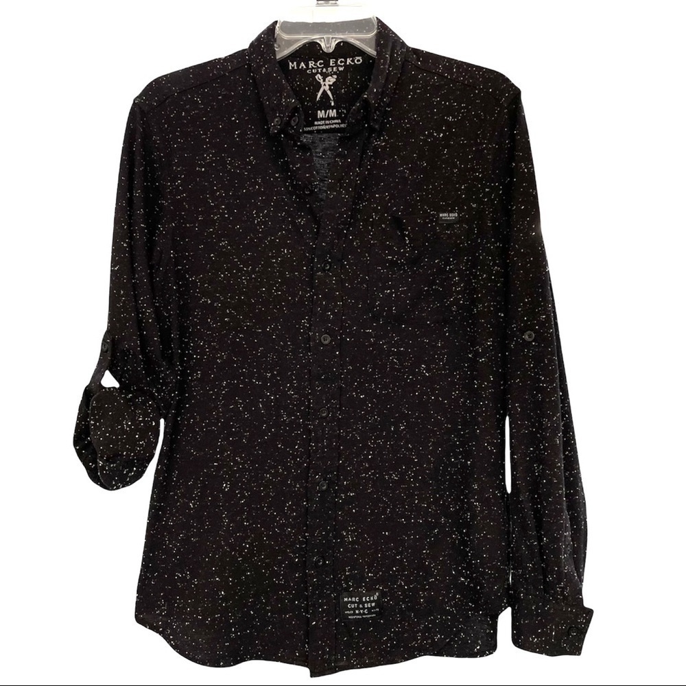 Marc Ecko Cut & Sew Long sleeve cotton knit button down Shirt, front pocket, Med